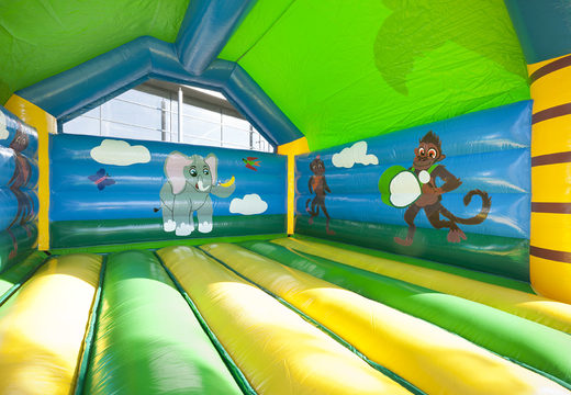 Große super-hüpfburg mit fröhlichen animationen im dschungel-thema für kinder. Bestellen sie hüpfburgen online bei JB-Hüpfburgen Deutschland