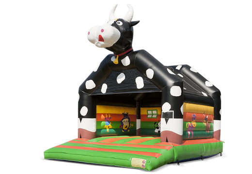 Große aufblasbare hüpfburg mit dach im kuh-design für kinder zu verkaufen. Erhältlich bei JB-Hüpfburgen Deutschland online