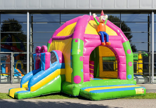 Hüpfburg Multifun mit Dach und Rutsche im Thema Party für Kids zu bestellen