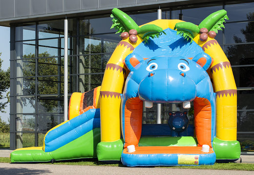 Bestellen sie aufblasbare indoor-multifun-super-hüpfburg mit rutsche im nilpferd-design für kinder. Kaufen sie hüpfburg online bei JB-Hüpfburgen Deutschland