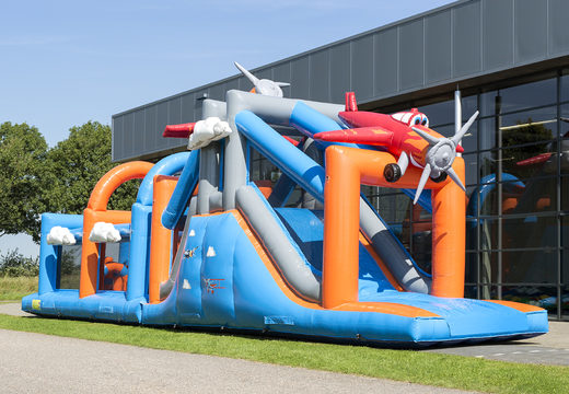 17 m aufblasbarer XXL Flugzeug Hindernisparcours Hüpfburg mit Dach und Rutsche für Kids online zu kaufen