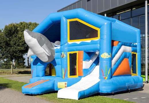 Mittelgroße aufblasbare multiplay-hüpfburg im delphin-design für kinder. Bestellen sie aufblasbare hüpfburgen online bei JB-Hüpfburgen Deutschland