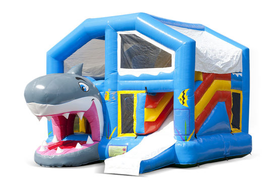 Kaufen sie eine aufblasbare indoor-multiplay-hüpfburg mit rutsche im hai-design für kinder. Bestellen sie aufblasbare hüpfburgen online bei JB-Hüpfburgen Deutschland