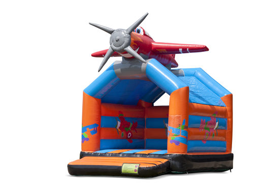 Kaufen sie eine standard-flugzeug-hüpfburg in auffälligen farben mit einem großen 3D-objekt für kinder obendrauf. Hüpfburg online kaufen bei JB-Hüpfburgen Deutschland