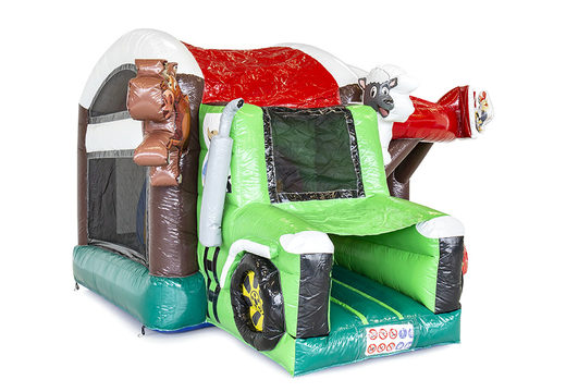 Bauernhof-hüpfburg mit 3D-objekten im inneren und einer rutsche für kinder. Kaufen sie aufblasbare hüpfburgen online bei JB-Hüpfburgen Deutschland