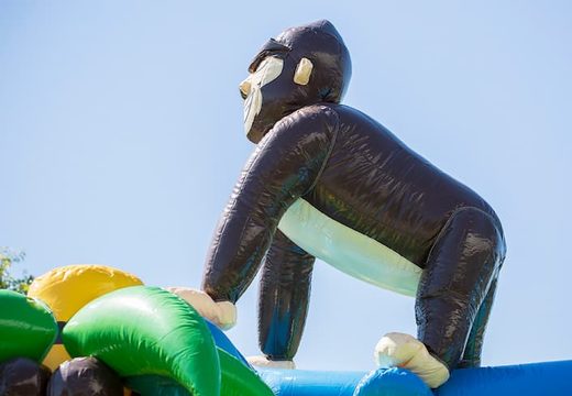 Kaufen sie eine standard-dschungel-hüpfburg in auffälligen Farben mit einem großen gorilla-3D-objekt auf der oberseite für kinder. Bestellen sie hüpfburgen online bei JB-Hüpfburgen Deutschland