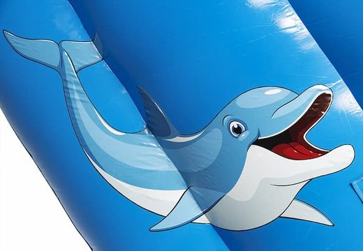 Delfinrutsche super mit den fröhlichen farben, 3D-objekten und schönem druckauftrag. Kaufen sie aufblasbare rutschen jetzt online bei JB-Hüpfburgen Deutschland