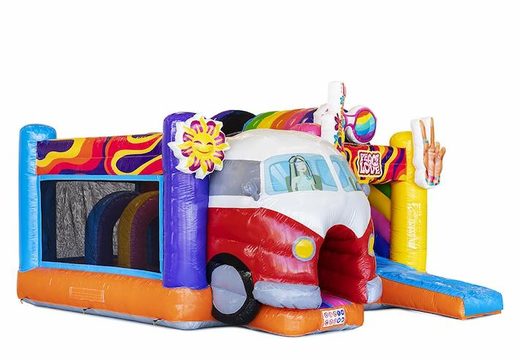 Bestellen Sie aufblasbares Luftkissen mit Rutsche im Hippie-Design mit Volkswagen Bus für Kinder