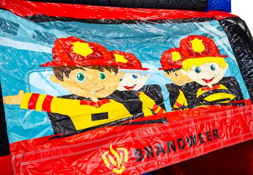 Hüpfburg mit Strandmotiv und Illustration von Feuerwehrleuten online bestellen