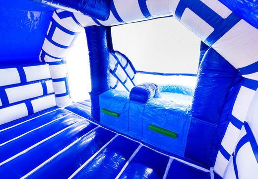 Inneres des aufblasbaren Schlosses Slide Combo Dubbelslide blau weiß