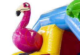 Aufblasbare hüpfburg mit rutsche und flamingomotiv zum verkauf bei JB-Hüpfburgen Deutschland. Kaufen sie aufblasbare hüpfburgen mit rutsche für kinder