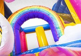 Aufblasbares Luftkissen im Einhorn-Design für Kinder mit Rutsche und Gegenständen darin kaufen