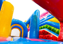 Innenseite der Hüpfburg Dubbelslide Multiplay blau gelb rot