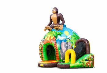 Opblaasbaar overdekt disco fun groen springkussen kopen in thema jungle oerwoud voor kinderen. Bestel springkussens nu online bij JB Inflatables Nederland