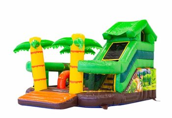 Groot inflatable open multiplay springkussen met glijbaan kopen in thema funcity jungle voor kinderen. Bestel springkussens online bij JB Inflatables Nederland