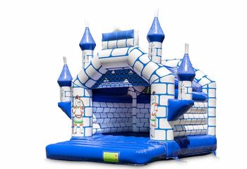 Koop standaard blauw kasteel springkussen met een ridder thema voor kinderen. Bestel springkussens online bij JB Inflatables Nederland