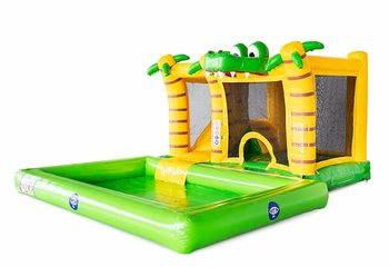 Opblaasbaar Multi Splash Bounce Krokodil springkussen met waterbadje kopen in thema krokodil croco voor kinderen bij JB Inflatables