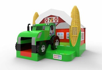 Slide combo opblaasbaar springkussen in boerderij thema met tractor te koop voor kinderen 