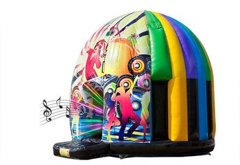Opblaasbaar disco springkussen 5,5 meter bestellen in meerdere thema's voor kinderen