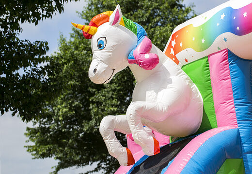 Bestellen sie eine aufblasbare rutsche combo hüpfburg im einhorn-design für kinder. Kaufen sie aufblasbare hüpfburgen mit rutsche bei JB-Hüpfburgen Deutschland