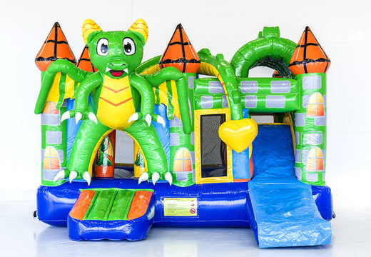 Mittelgroße aufblasbare multiplay-hüpfburg im drachen-design mit rutsche für kinder. Bestellen sie aufblasbare hüpfburgen online bei JB-Hüpfburgen Deutschland