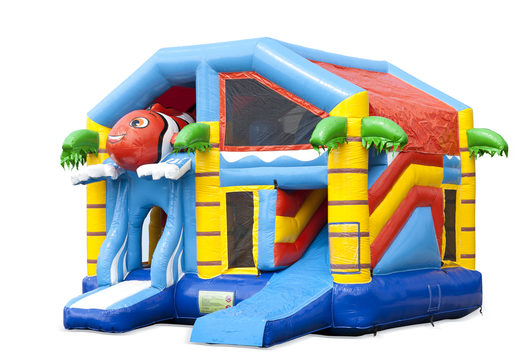 Aufblasbare indoor-multiplay-hüpfburg mit rutsche im thema clownfisch nemo für kinder. Bestellen sie aufblasbare hüpfburgen online bei JB-Hüpfburgen Deutschland