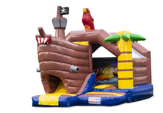 Aufblasbare hüpfburg mit rutsche und piratenmotiv zum verkauf bei JB-Hüpfburgen Deutschland. Bestellen sie aufblasbare hüpfburgen mit rutsche für kinder