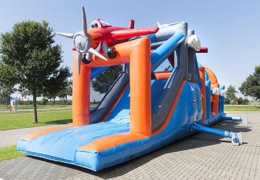 17 m aufblasbarer XXL Flugzeug Hindernisparcours Springburg mit Dach und Rutsche für Kids online zu bestellen