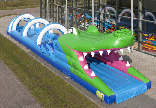 Spektakuläre aufblasbare Krokodil-bauchrutsche mit einer länge von 18 meter für kinder. Kaufen sie aufblasbare Bauchrutschen jetzt online bei JB-Hüpfburgen Deutschland