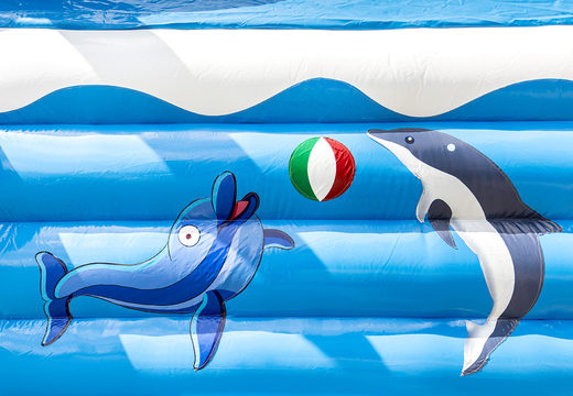 Bestellen sie aufblasbare multifun blaue türsteher für den innenbereich mit rutsche im delfin-thema mit 3D-objekt für kinder. Kaufen sie hüpfburgen online bei JB-Hüpfburgen Deutschland