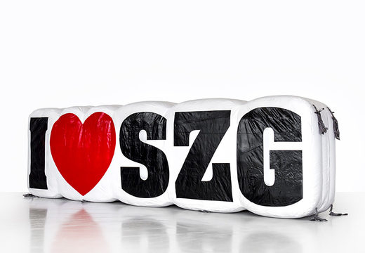 Kaufen sie eine aufblasbare produkterweiterung mit dem I love SZG-Logo. Bestellen sie 3D-hüpfburgen jetzt online bei JB-Hüpfburgen Deutschland