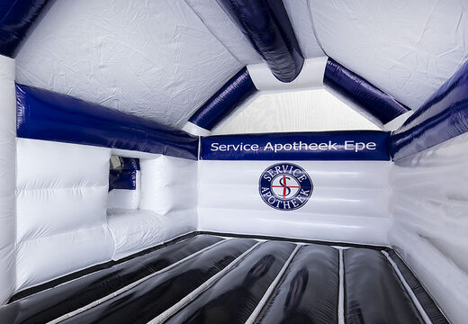 Maßgeschneiderte Service-Apotheke - multifun -hüpfburg mit logo mit rutsche eignen sich perfekt für verschiedene veranstaltungen. Bestellen sie eine maßgefertigte individuelle hüpfburgen bei JJB-Hüpfburgen Deutschland