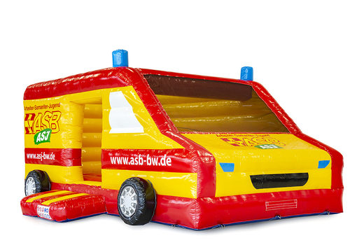 Bestellen sie maßgefertigte aufblasbare ASB-Krankenwagen-hüpfburg mit logo bei JB-Hüpfburgen Deutschland; spezialist für aufblasbare werbeartikel wie individuelle hüpfburgen
