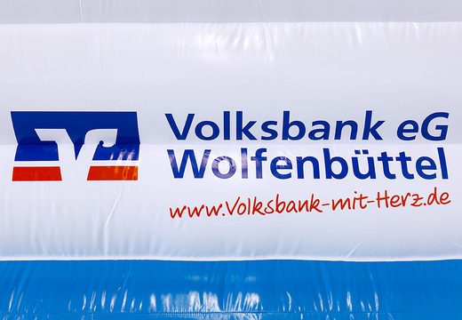 Individuelle individuelle hüpfburgen Volksbank Super mit logo erhältlich. ein Bild oder Vollfarbdruck für verschiedene veranstaltungen zum verkauf. Kaufen Sie jetzt kundenspezifische aufblasbare hüpfburg sonderanfertigung online bei JB-Hüpfburgen Deutschland