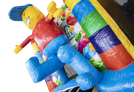 Multiplay-lego-hüpfburg mit rutsche, lustigen objekten auf der Hüpffläche und auffälligen 3D-objekten zum kaufen für kinder. Bestellen sie aufblasbare hüpfburgen online bei JB-Hüpfburgen Deutschland