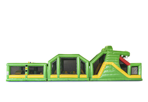 19 meter langer hindernisparcours im krokodil-design mit passenden 3D-objekten für kinder. Bestellen sie aufblasbare parcours jetzt online bei JB-Hüpfburgen Deutschland
