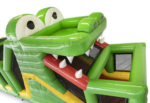 Bestellen sie modularen krokodil-parcours, 19 meter lang, mit passenden 3D-objekten für kinder. Kaufen sie aufblasbare hindernisparcours jetzt online bei JB-Hüpfburgen Deutschland