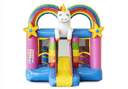 Kaufen sie eine aufblasbare mini-hüpfburg im bunten einhorn-design mit rutsche. Aufblasbare hüpfburgen für kinder zum verkauf bei JB-Hüpfburgen Deutschland