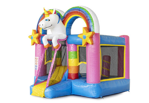 Aufblasbare mini-hüpfburg mit einhornmotiv und rutsche für kinder bei JB-Hüpfburgen Deutschland erhältlich. Bestellen sie aufblasbare hüpfburgen online bei JB-Hüpfburgen Deutschland