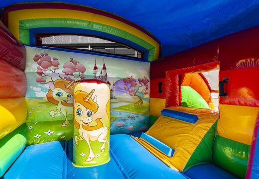 Kleine Multifun-hüpfburg für den gewerblichen einsatz im einhorn-thema zum kauf für kinder. Hüpfburgen sind online bei JB-Hüpfburgen Deutschland