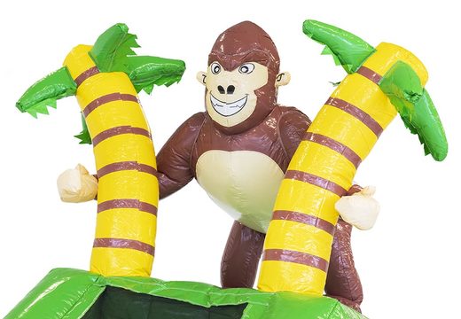 Bestellen sie bei JB-Hüpfburgen Deutschland eine wasserrutschen-hüpfburg im dschungel-design mit einem 3D-objekt eines gorillas. Kaufen sie hüpfburgen online bei JB-Hüpfburgen Deutschland