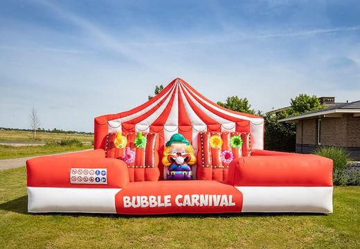 Groot opblaasbaar open bubble boarding springkussen met schuim bestellen in thema carnaval circus clown voor kinderen