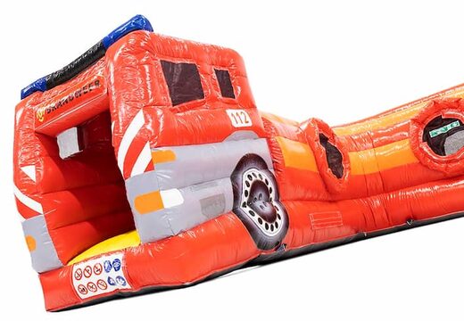 Krabbeltunnel feuerwehr-hüpfburg mit hindernissen, kletterrampe und rutschrampe für kinder. Kaufen sie hüpfburgen online bei JB-Hüpfburgen Deutschland
