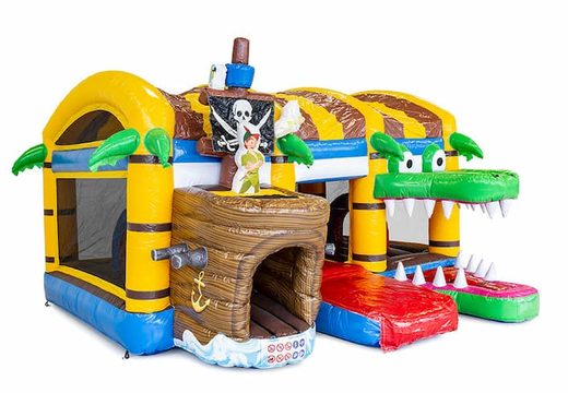 Aufblasbare multiplay-piraten-hüpfburg mit rutsche in der mitte und 3D-objekten für kinder. Bestellen sie hüpfburgen online bei JJB-Hüpfburgen Deutschland
