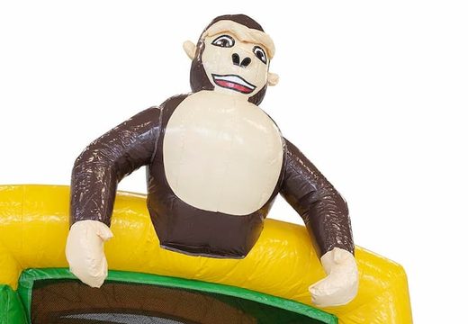 Bestellen sie eine kleine grüne splash-hüpfburg für kinder im dschungel-design mit einem 3D-objekt eines gorillas bei JB-Hüpfburgen Deutschland