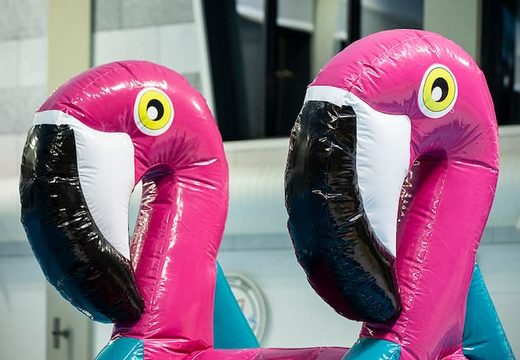 Opblaasbare waterstormbaan huren in flamingo thema voor kinderen