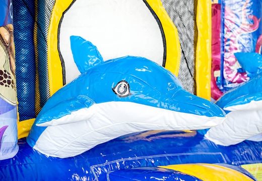 Kaufen sie eine aufblasbare mini-hüpfburg mit delphin-thema und rutsche für kinder. Bestellen sie aufblasbare hüpfburgen online bei JB-Hüpfburgen Deutschland
