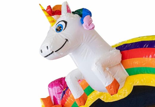 Opblaasbaar Jumpy Happy Splash roze springkussen met waterbad kopen in thema unicorn eenhoorn regenboog rainbow voor kidsbij JB Inflatables
