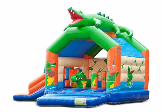 Kaufen sie eine aufblasbare indoor-multiplay-multifun-hüpfburg mit rutsche im krokodil-design für kinder. Bestellen sie aufblasbare hüpfburgen online bei JB-Hüpfburgen Deutschland