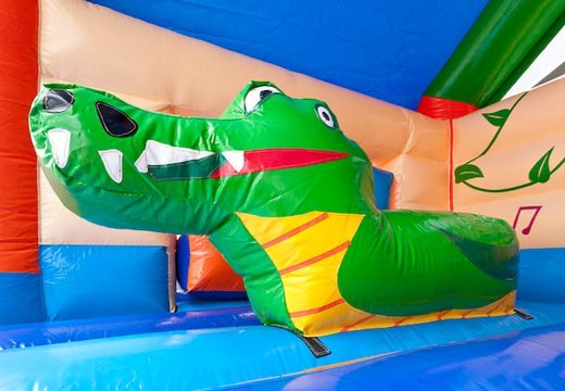 Bestellen sie eine multifunktionale hüpfburg mit einer markanten 3D-krokodilfigur oben und einer rutsche für kinder. Kaufen sie aufblasbare hüpfburgen online bei JB-Hüpfburgen Deutschland
